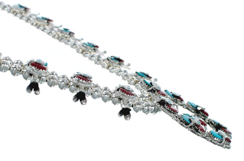 Zuni Turquoise And Coral Snake Squash Blossom Necklace And Earrings Set NN20161